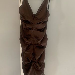 Beautiful brown ruched midi cocktail dress